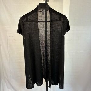 Eileen Fisher Hemp Knit Black Sleeveless Cardigan Long Vest M